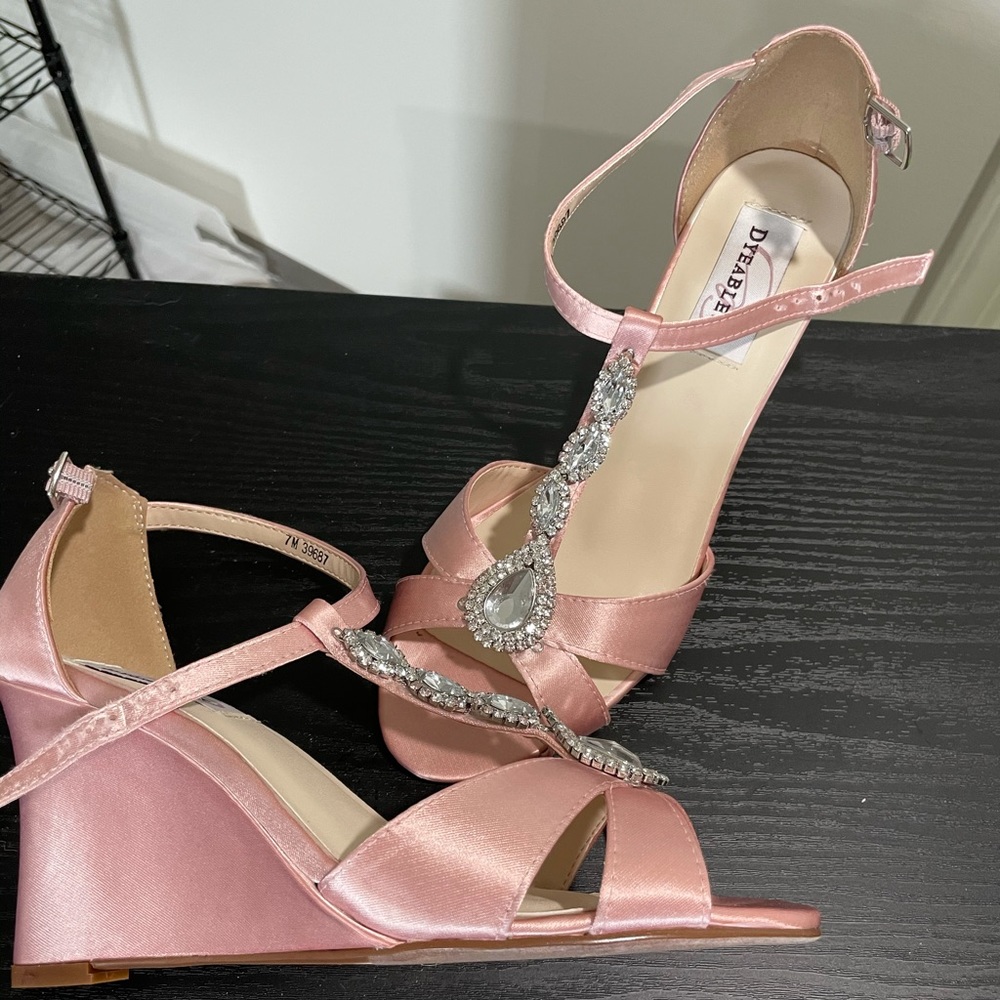 Custom dyed blush pink David’s bridal wedges